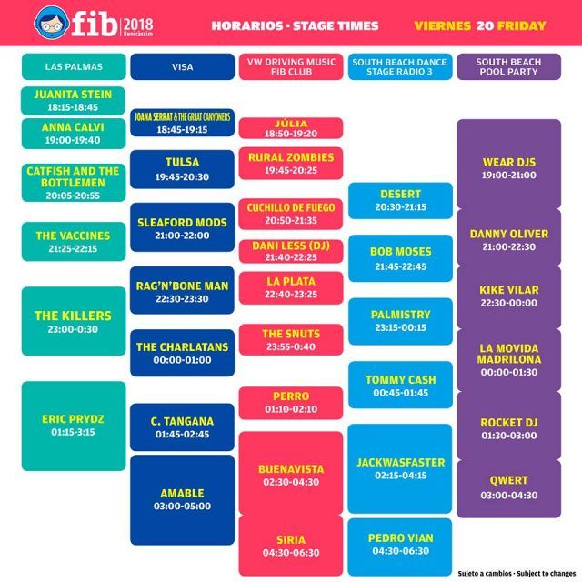 Horarios del viernes FIB 2018