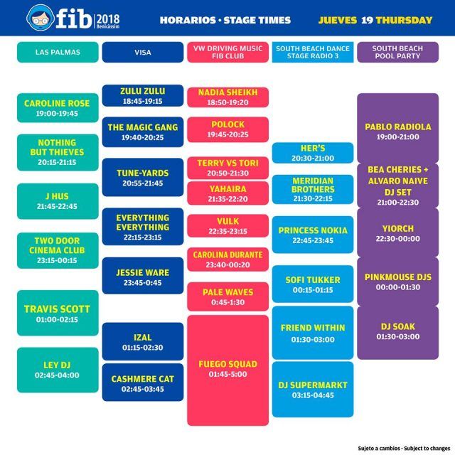 Horarios del jueves FIB 2018